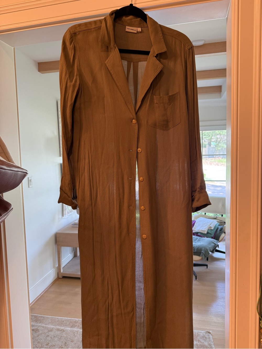 Long Brown Button-Front Maxi Shirt/swim
Cover up